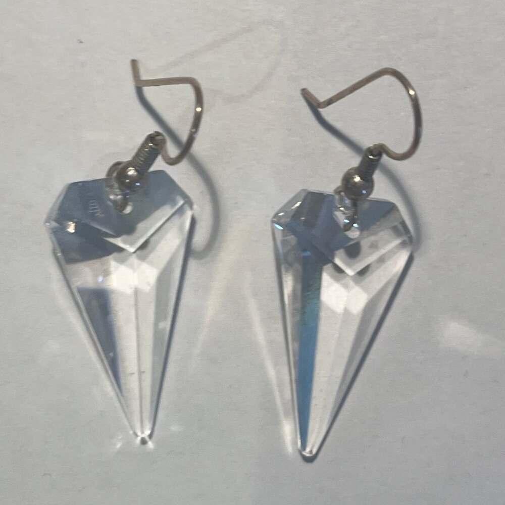 Clear Quartz Earrings with Silver Colored Wires- 1-1/2 Inch Drop